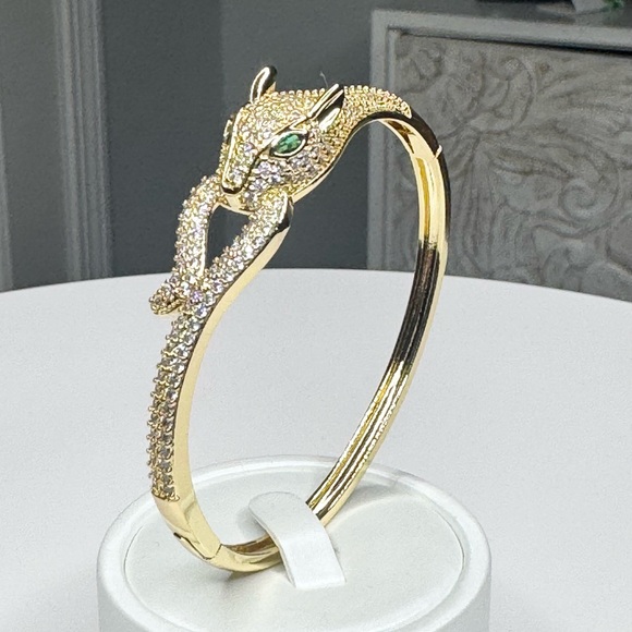 Jewelry - Elegant Gold Panther Bracelet /Bangle w/Simulated Stones